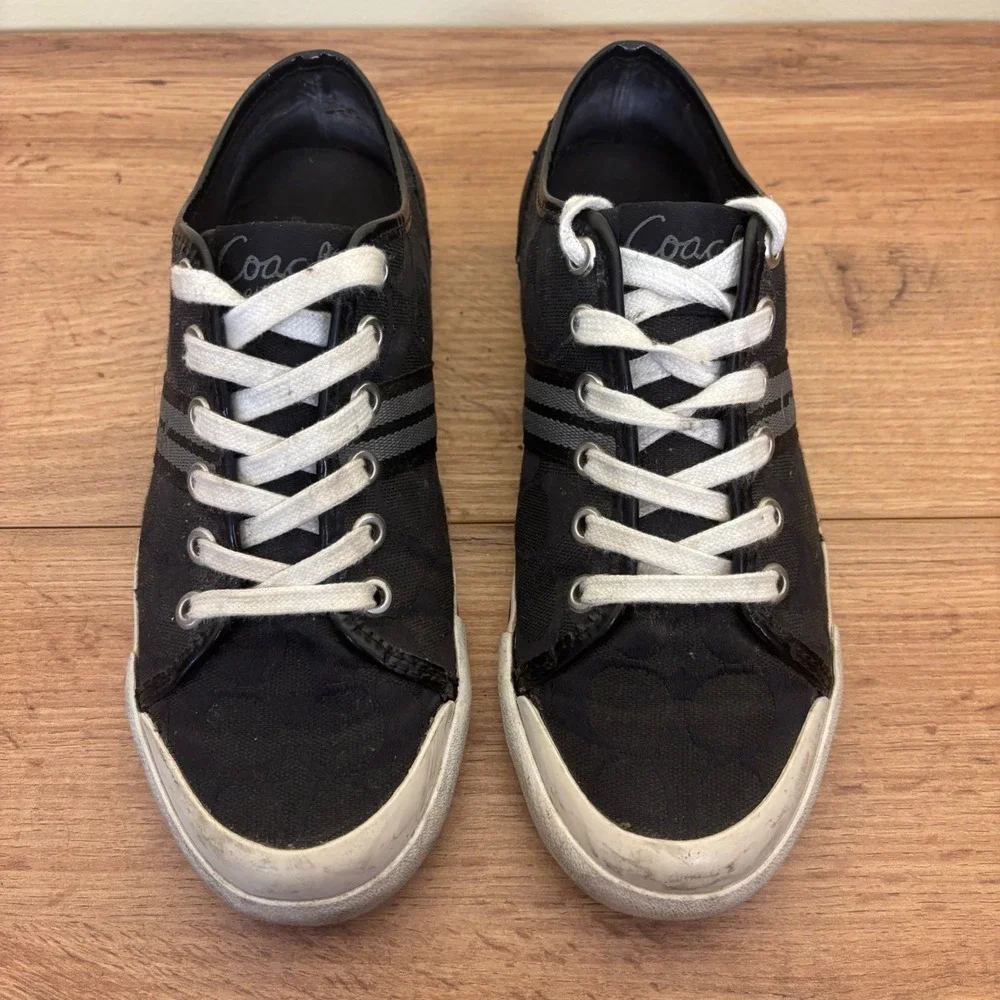 COACH Folly Signature Canvas Sneakers Black Women Size 7 Casual Everyday Comfort